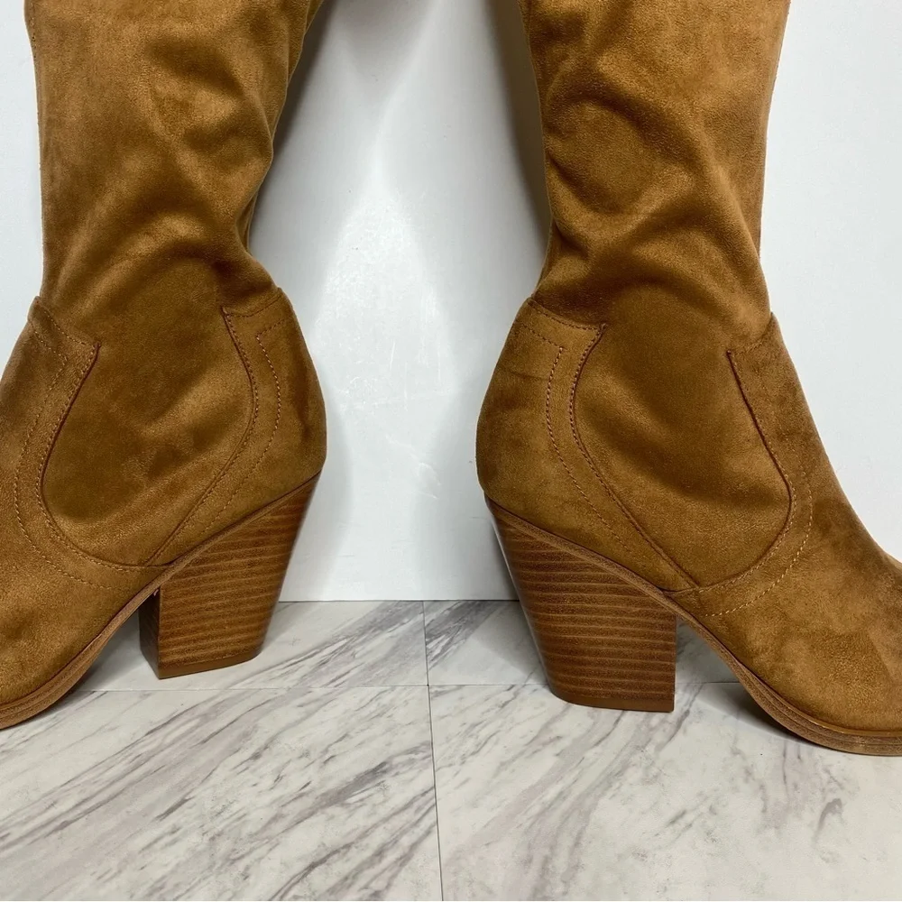 New! Marc Fisher Gwyneth Brown Faux Suede Heeled Over The Knee Boot 9M